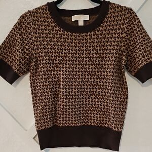 Michael Kors Black and Brown Logo Short Sleeve Top